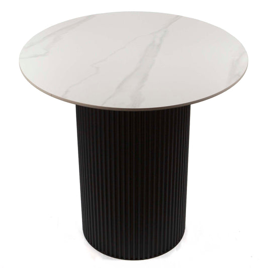white sintered stone round cafe table