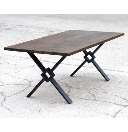 modern X-shaped dining table legs with Black walnut top