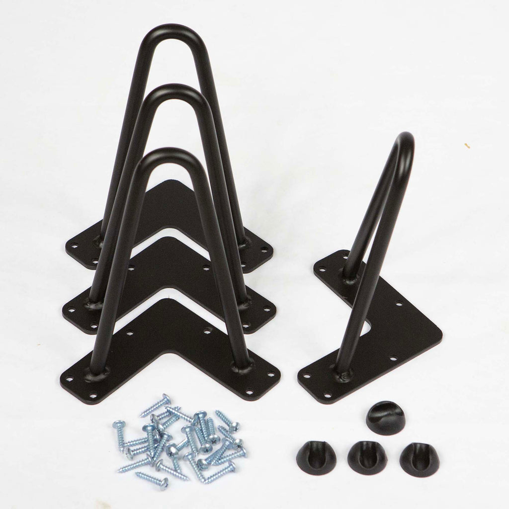 8" Hairpin Legs, 2-Rod Black Powder Coated, Set/4, #W5031E4