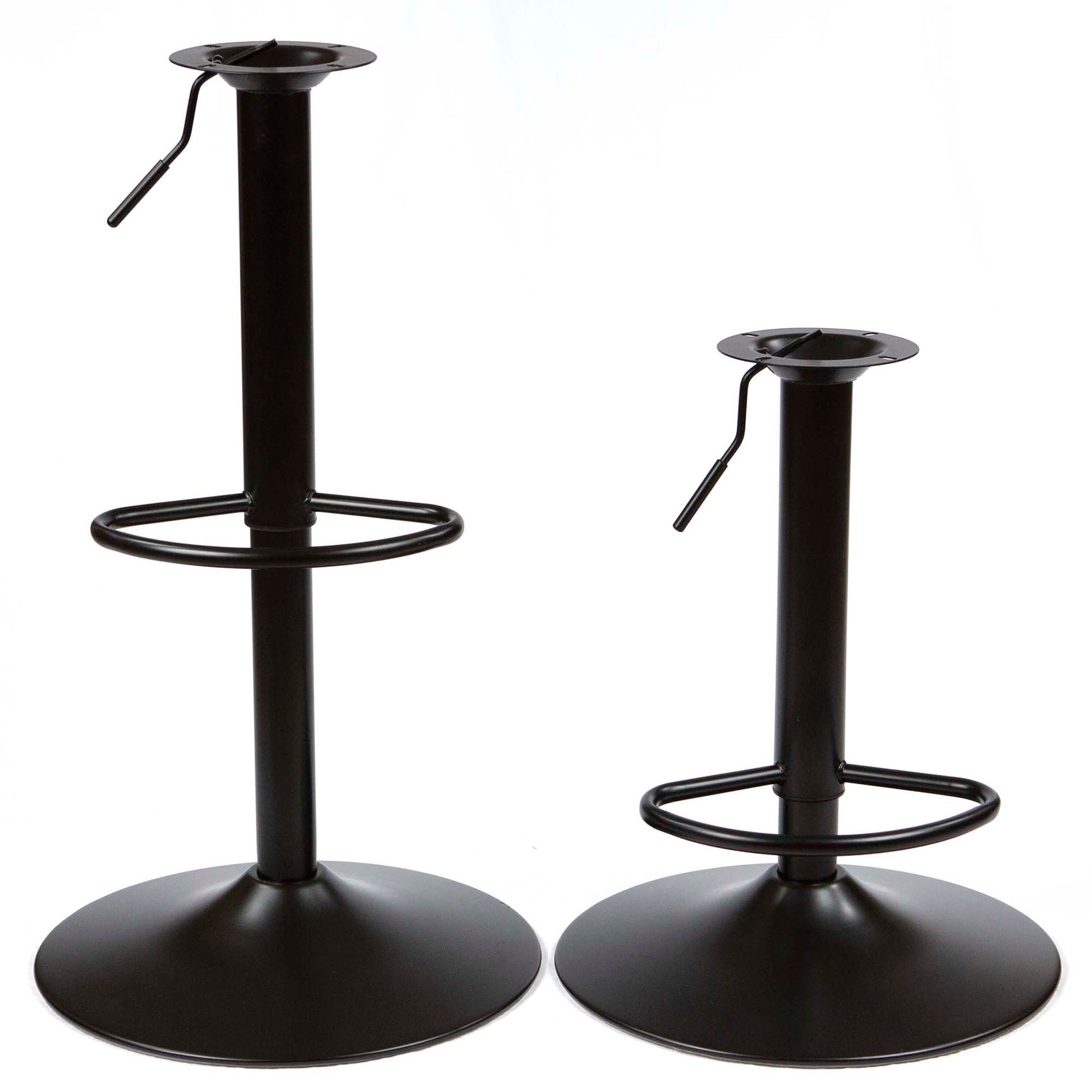 adjustable black metal bar stool bases shown at minimum and maximum height
#FT11