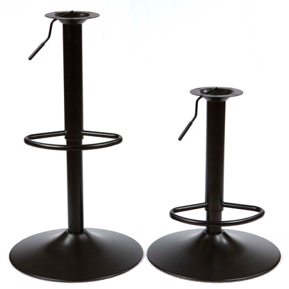 adjustable black metal bar stool bases shown at minimum and maximum height
#FT11