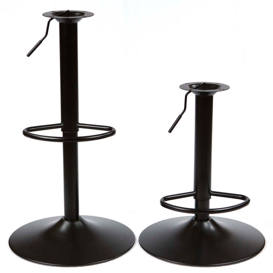 adjustable black metal bar stool bases shown at minimum and maximum height
#FT11