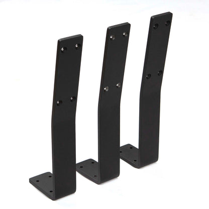 angled view of black aluminum bench backrest brackets showing backrest tilt design