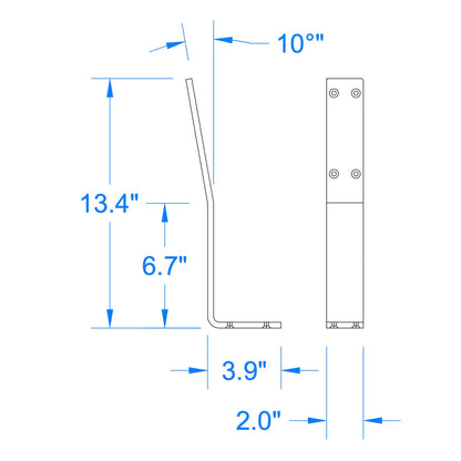 technical drawing showing dimensions of aluminum bench backrest brackets