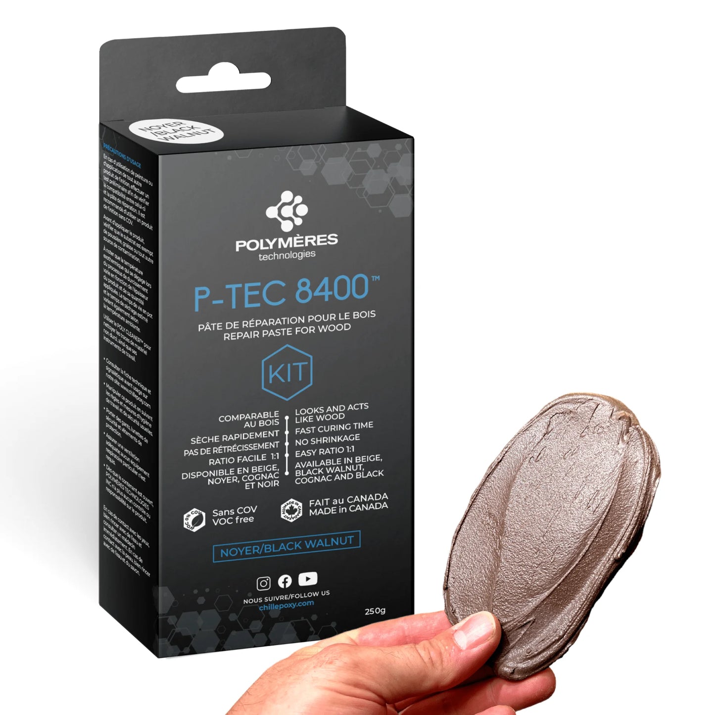 Wood Repair Filler (Color : Black Walnut) | Quick Drying & Easy Sanding | Food Safe | Weather-resistant | P-TEC 8400