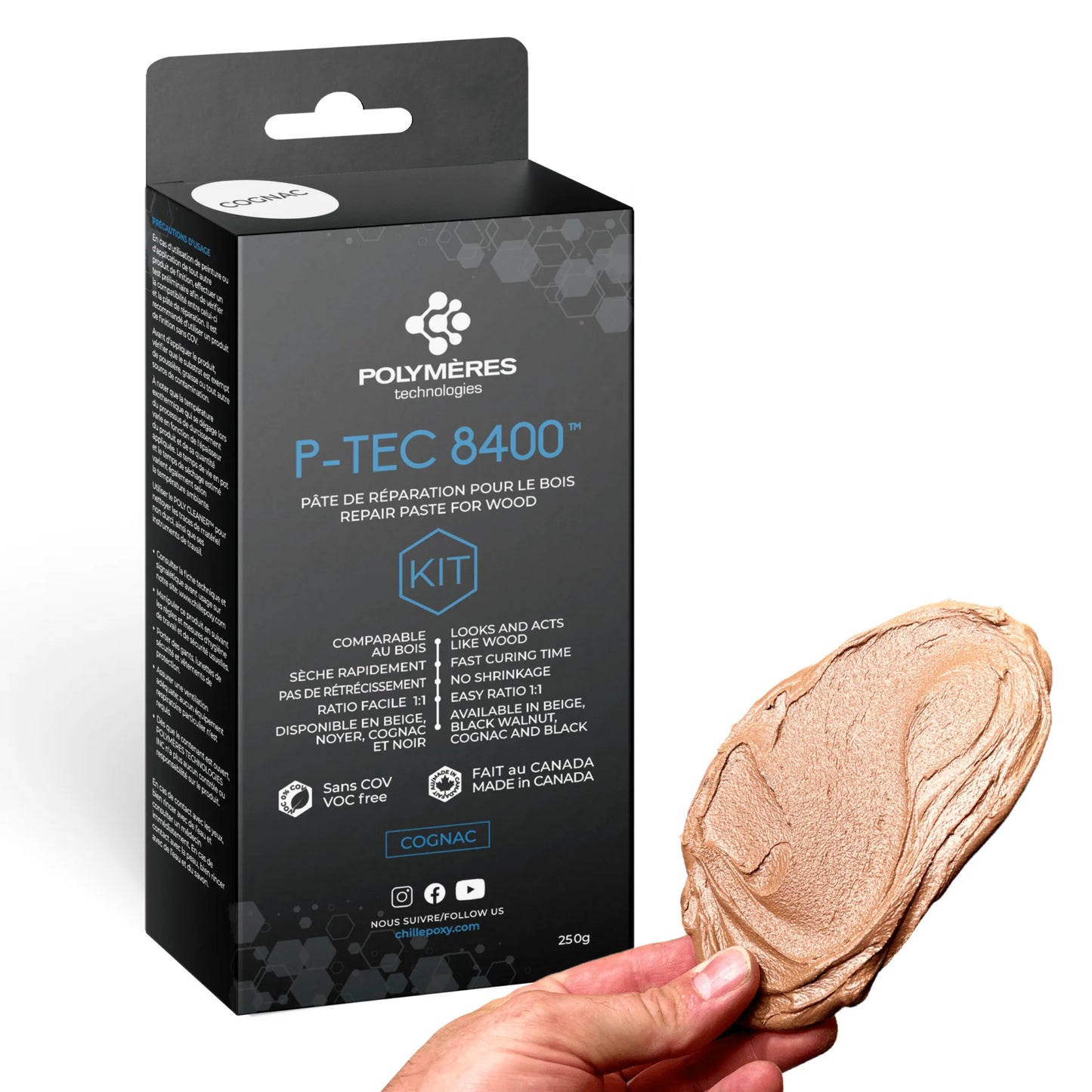 Wood Repair Filler (Color : Brown/Cognac) | Quick Drying & Easy Sanding | Food Safe | Weather-resistant | P-TEC 8400