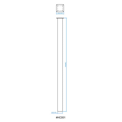 Technical drawing of HC004 mailbox post showing overall height and square tube dimensions for installation reference