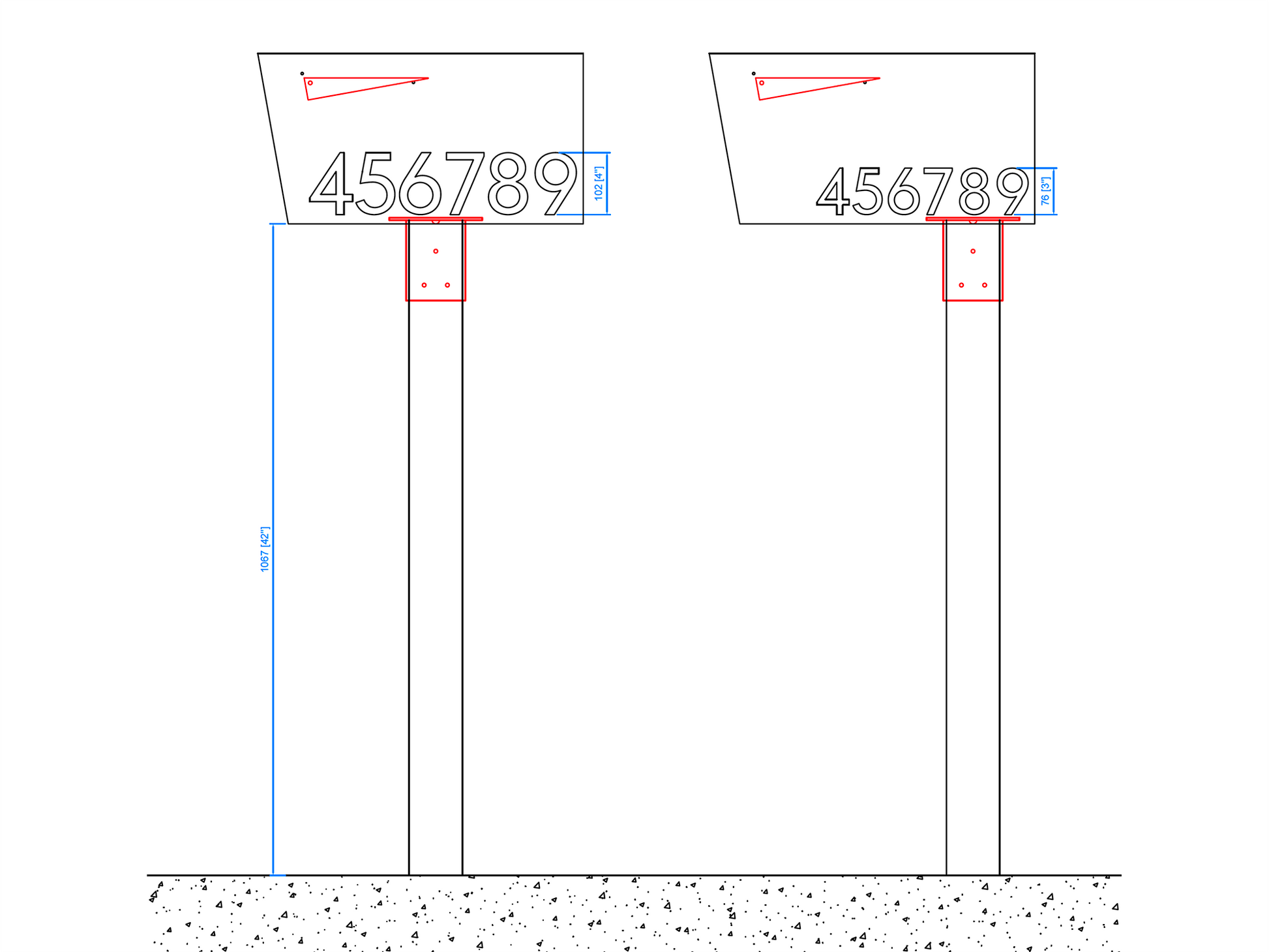 HC111 mailbox bottom view showing mounting hole layout
