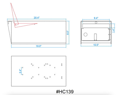 HC139 mailbox technical drawing showing dimensions, mounting hole layout, and post installation options