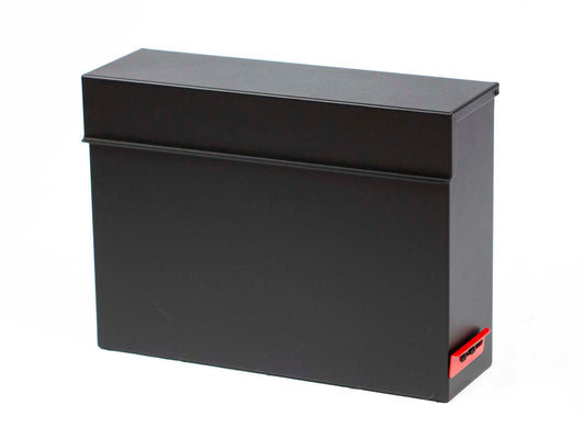 HC200 modern wall mounted mailbox back view in black powder coated steel