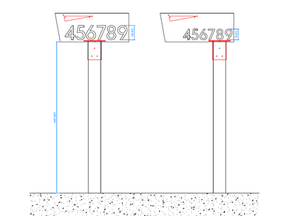 Mailbox installation diagram using HC003 steel post bracket mounted between mailbox and vertical post