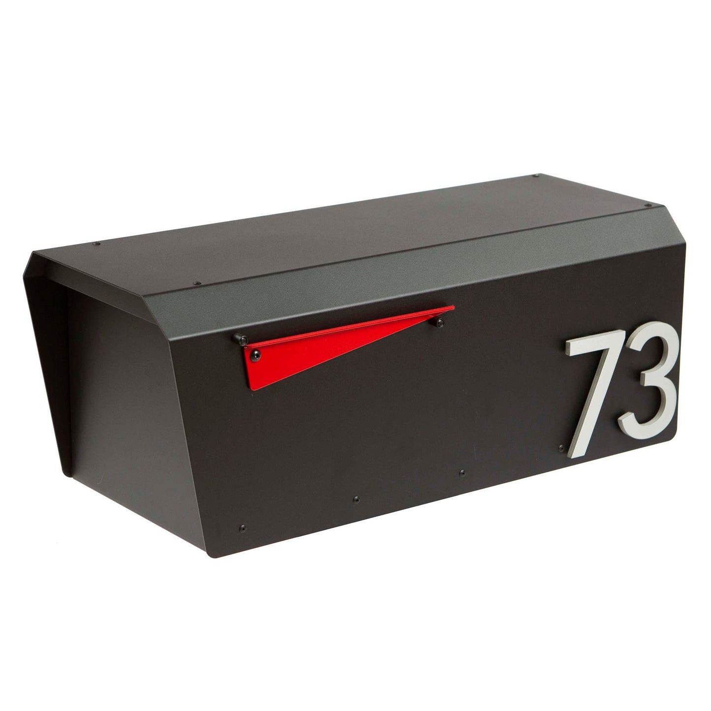 Modern black post mounted mailbox HC300 front angle view