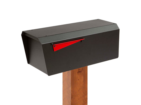 Black post mounted mailbox HC300 side view
