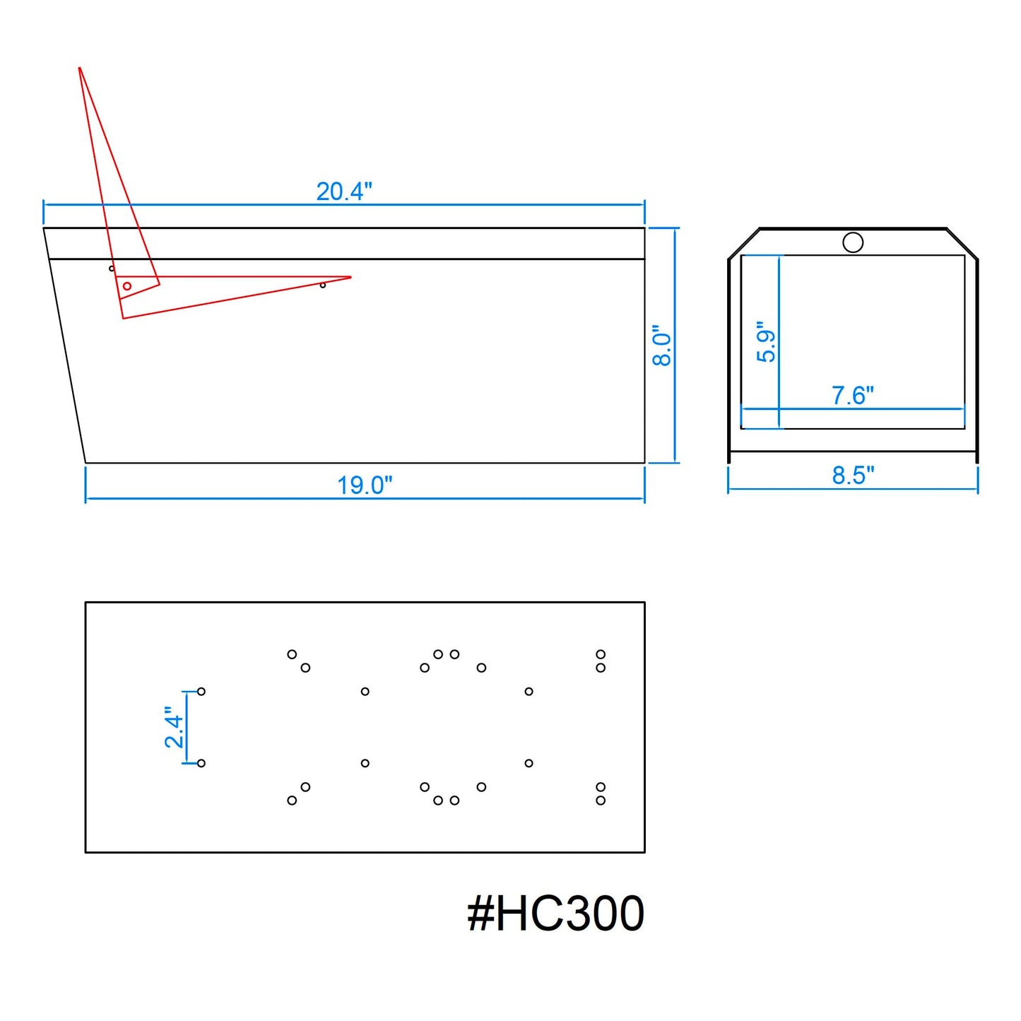 HC300 post mounted mailbox dimensions and technical drawing