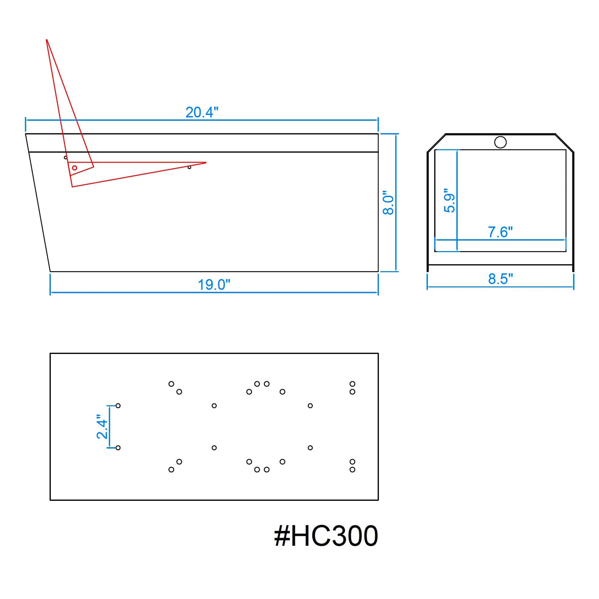 HC300 post mounted mailbox dimensions and technical drawing