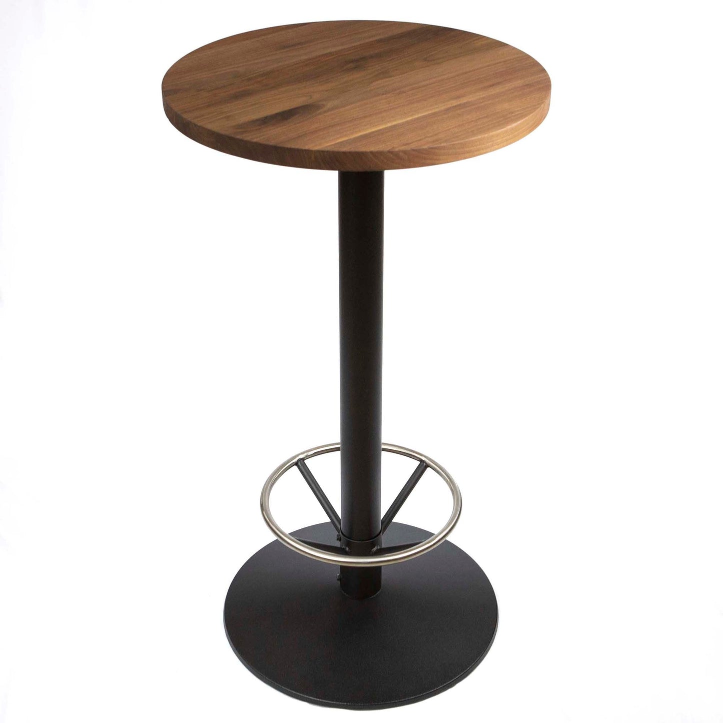 pub table with black walnut top and cast iron base