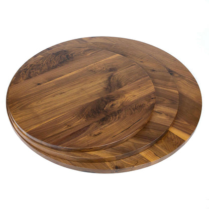 round black walnut tabletops in multiple size options stacked together