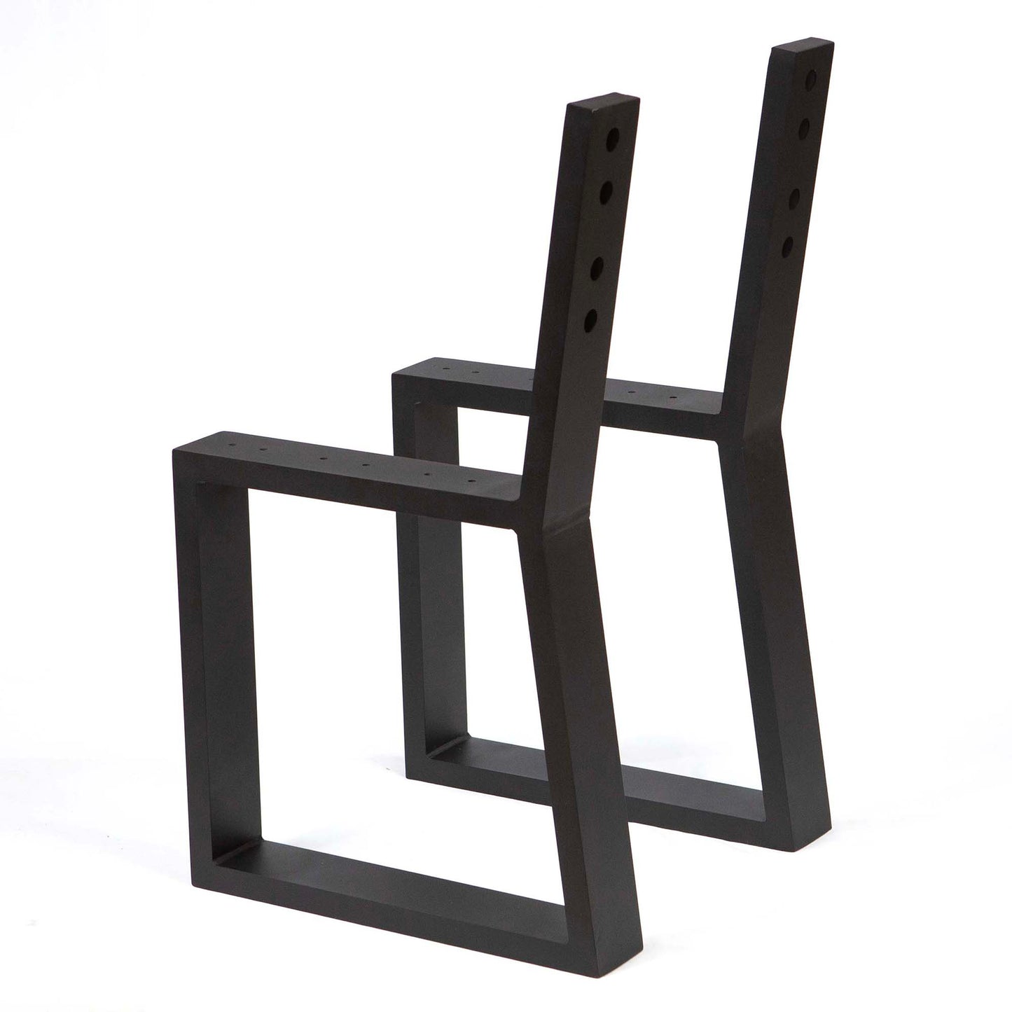 front angle view of trapezoid aluminum bench legs with integrated backrest structure