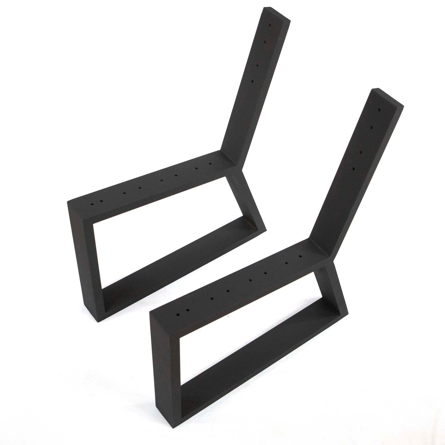 angled view of black aluminum trapezoid lounge frame with integrated backrest support