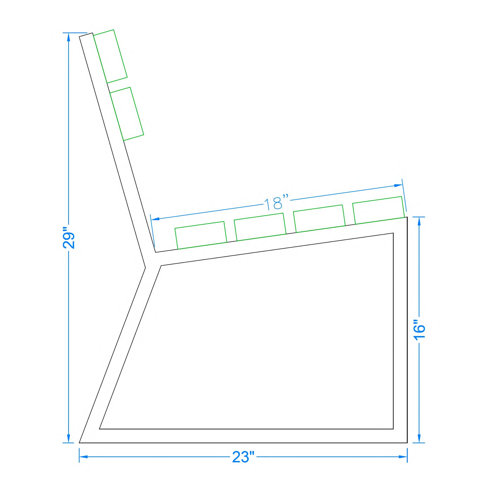Technical drawing of a geometric shape with dimensions labeled