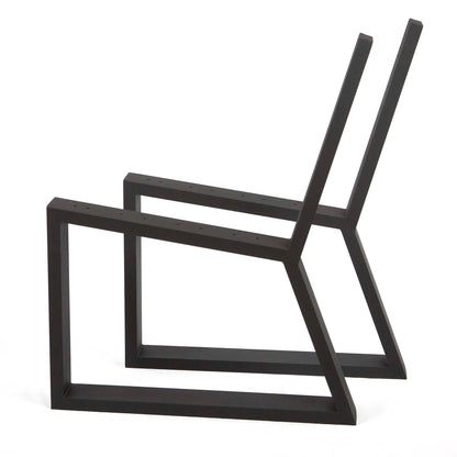 perspective view of black aluminum trapezoid lounge frame with open rectangular base