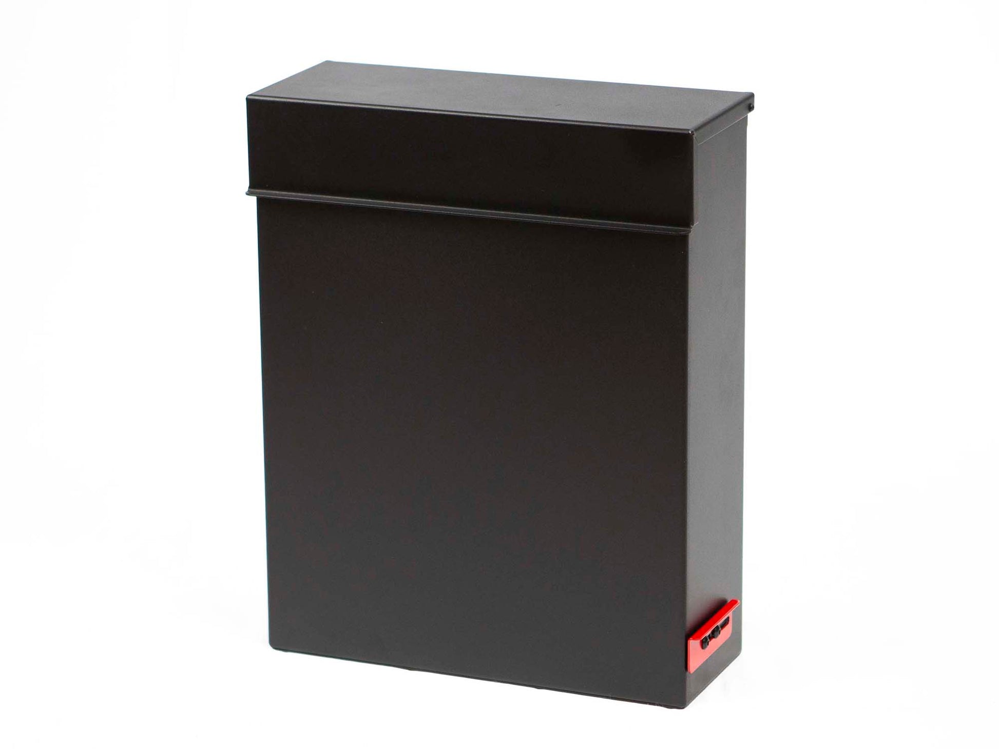 Black wall mounted mailbox HC210 with closed lid front view