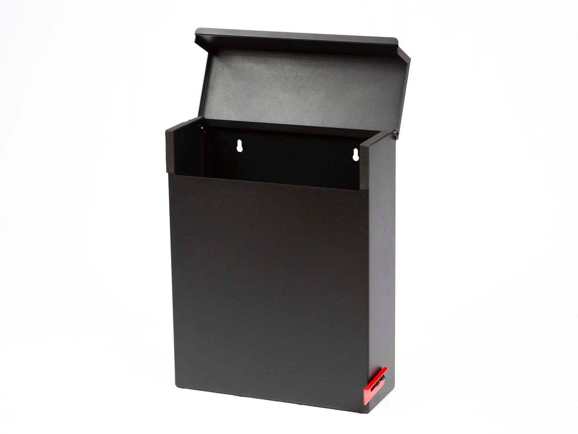 Wall mounted mailbox HC210 in black with open lid showing interior
