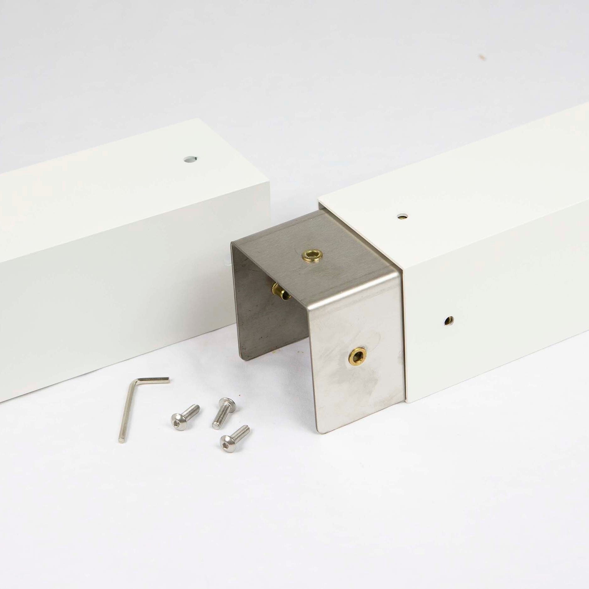 HC004 white mailbox post internal connector with stainless steel insert, bolts, and Allen key for secure assembly