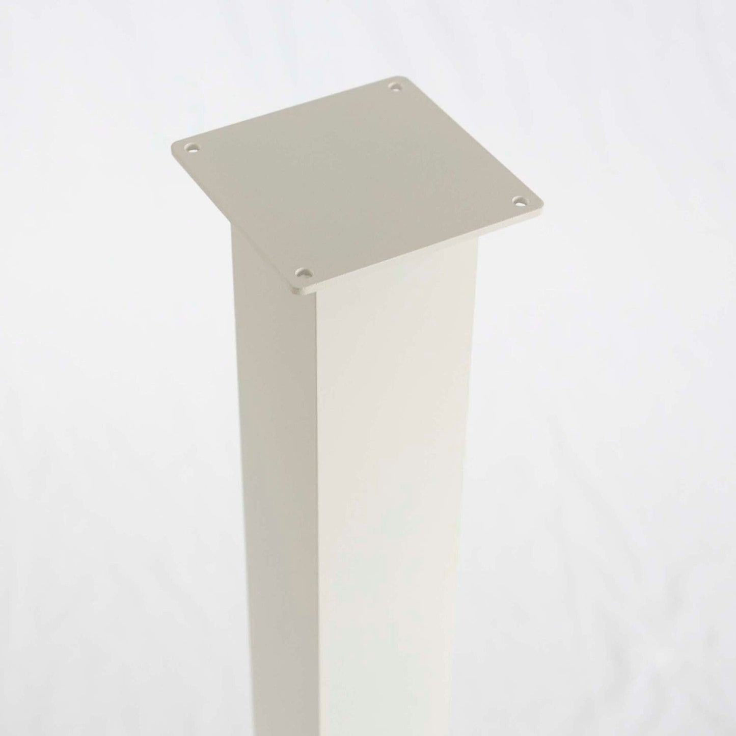 Close-up of HC004 white mailbox post top mounting plate with pre-drilled screw holes for mailbox attachment