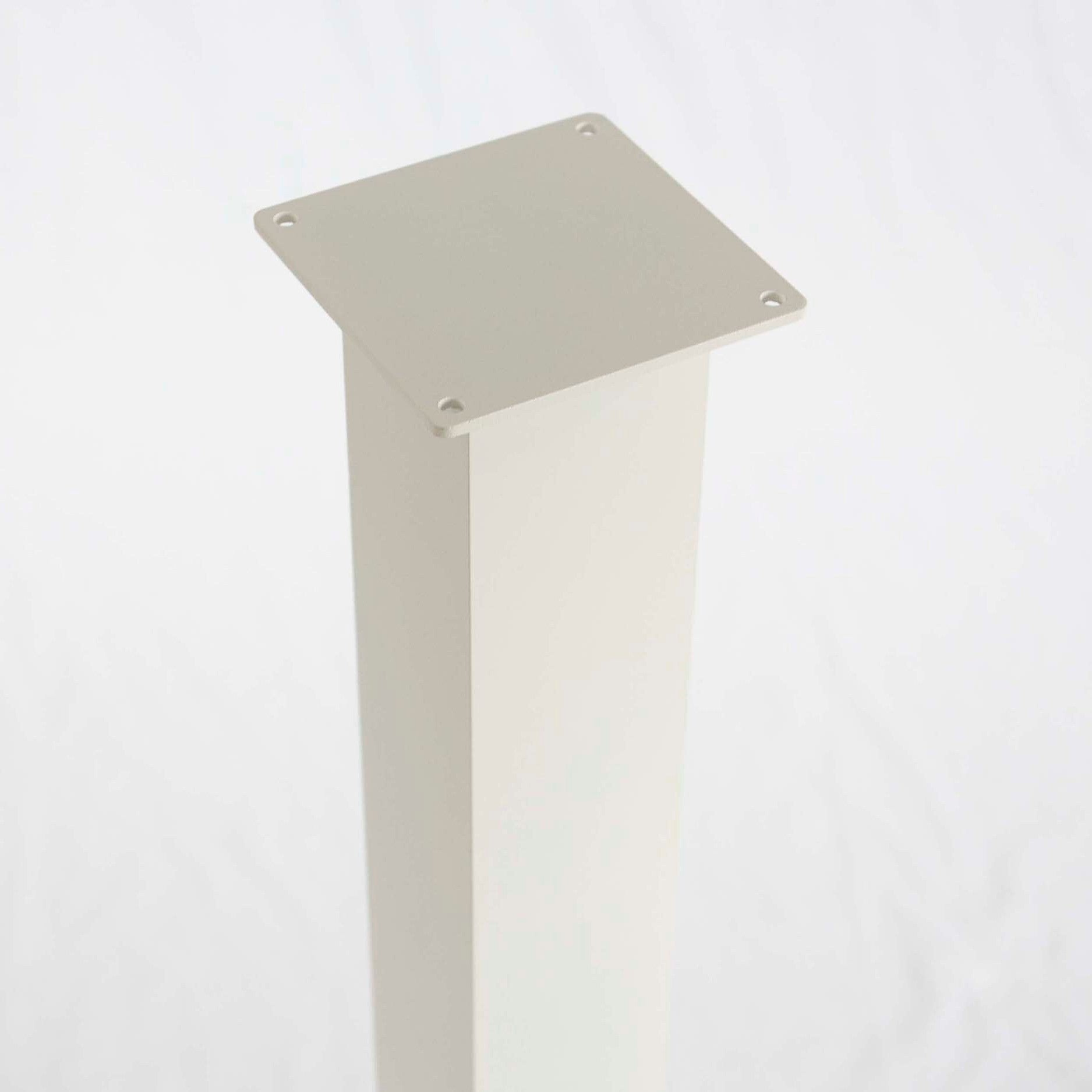 Close-up of HC004 white mailbox post top mounting plate with pre-drilled screw holes for mailbox attachment